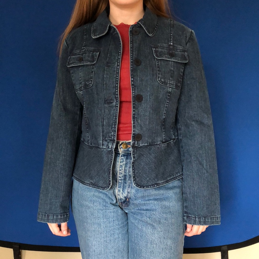 Talbots P2 denim peplum jean jacket - Picture 1 of 10